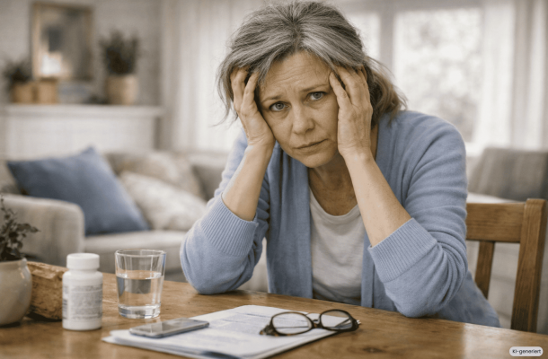 Auf dem Bild ist eine Frau völlig erschöpft am Tisch sitzend. Sinnbild für Pflegende Angehörige entlasten.